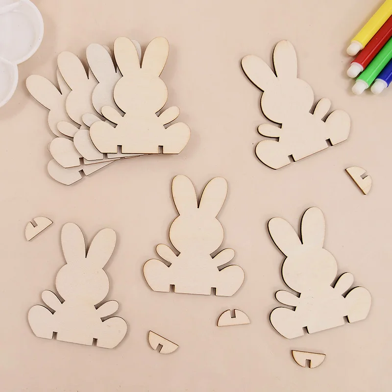 5/10/20 Pz In Legno Coniglio di Pasqua Ornamenti Per Bambini Fatti A Mano Pittura FAI DA TE Giocattolo Regalo Buona Pasqua Festa Decorazione Della Casa forniture 2025