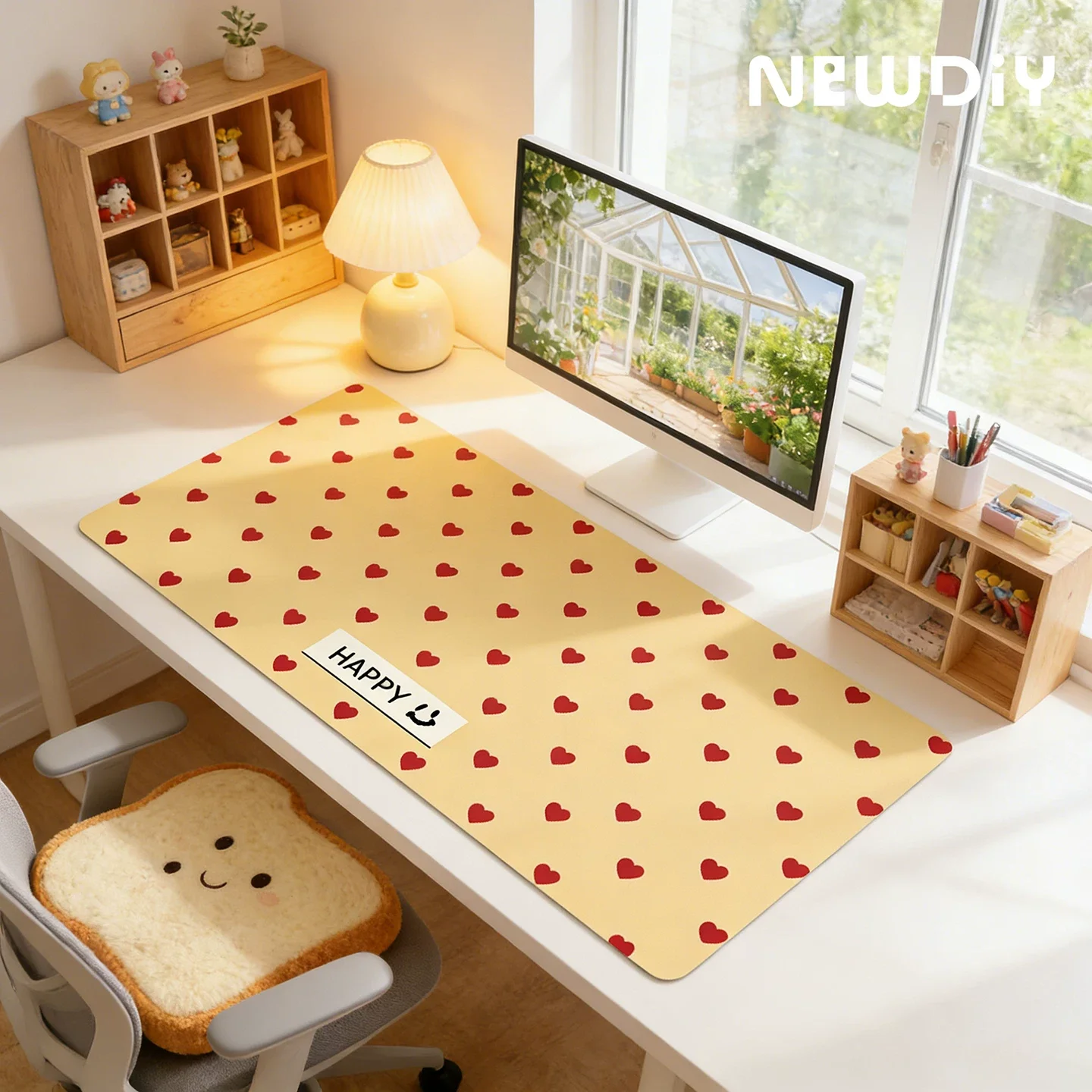 Leather Desk Pad Protector Full Screen Love Heart Pink Girl Mouse Pad Office Desk Mat Waterproof Non-Slip PU Desk Blotter Pad