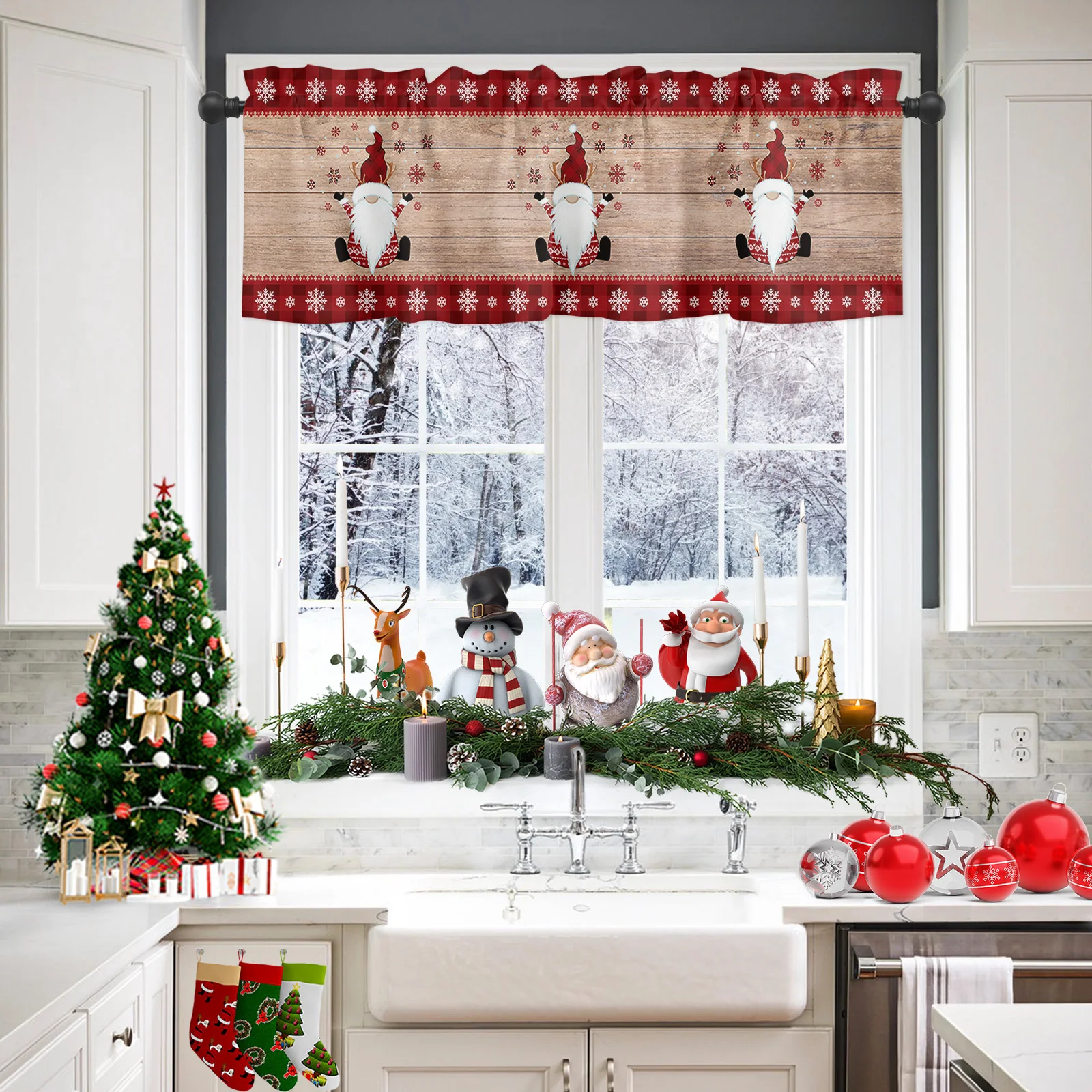 ZEDLIYU Valances for Windows Kitchen Living Room Small Window Valance Christmas Gnome 1 Panel, 54 x 18 Inch