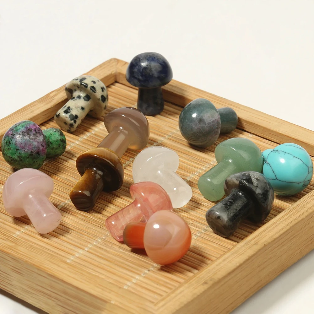 

Natural Gemstone MiniMushroom Stone Carving Quartz Crystal Handmade Reiki Statue Landscaping Decoration Gift Collectible