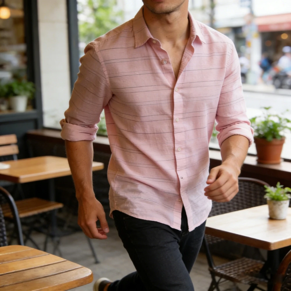 Chemise décontractée à manches longues pour hommes, en lin, motif géométrique foncé, rétro, vacances, Simple, Business, livraison rapide, 2026