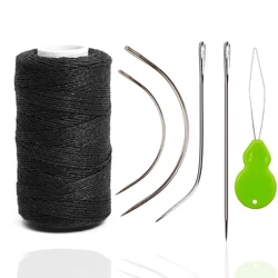 Needle and Thread for Hair Extensions 1 Roll Hair Weave Sewing Threads with 4Pcs C J I Shape Curved Needles and 1 Neele Thimble