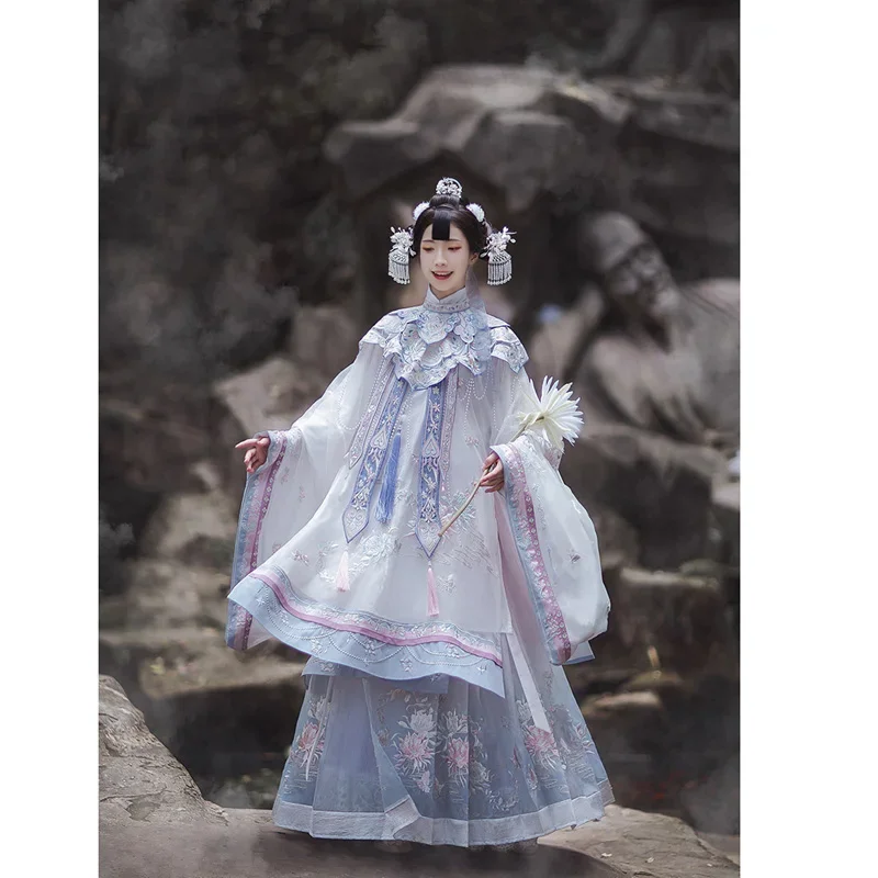 Hanshanghua Original Heavy Industry Embroidered Robe Cloud Shoulder Horse Face Skirt Hanfu Dresses Suit Fairy Folk Dance Wear