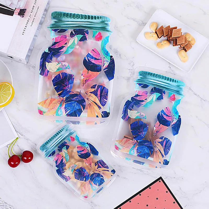 3pcs Mason Jar Zipper Bags Food Storage Containers Package Bag Waterproof Seal Fresh Food Bag Reusable Zip Bag Snacks Candy Bag