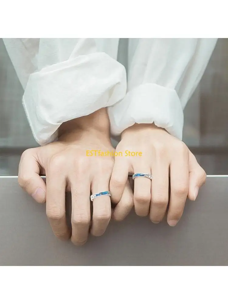 Y5GC 2pieces Lovers Rings Set Adjustable Sea Blue Meteoric Star Couples Rings Band Matching Set for Him and Her Daily Wear