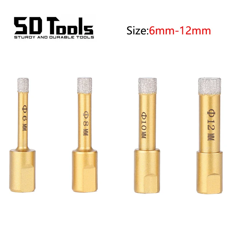 6-12Mm M10 Benang Vakum Brazing Kering Berlian Pengeboran Inti Bit Keramik Ubin Lubang Melihat Granit Marmer Porselen Alat Bor Bata