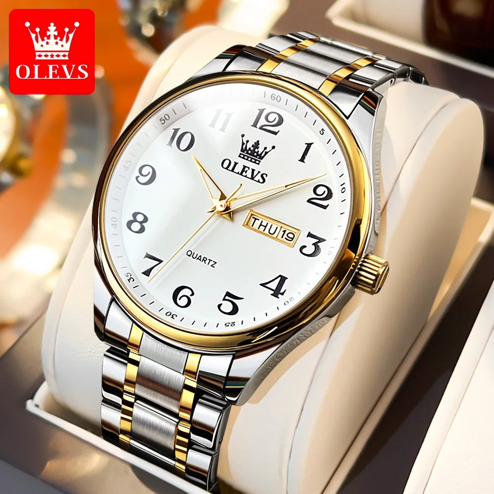 OLEVS Classic Bussiness Quartz Watch for Men Digital Dial Date Week Display Clock Luminous Waterproof Man Gold Wristwatches