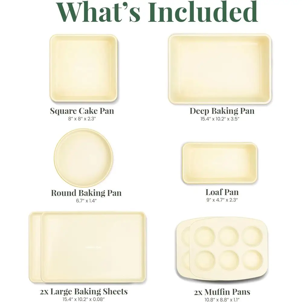 Ceramic-Coated 8-Piece Bakeware Set: Non-Stick, BPA-Free Baking Tools with Assorted Pans for Muffins, Sheets, and More