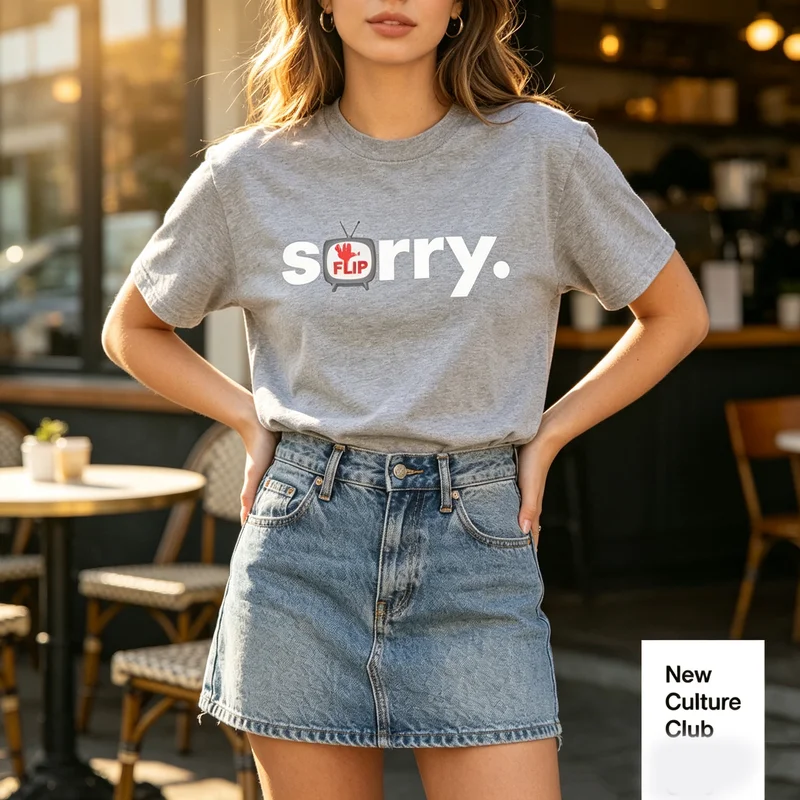 Street Meme Lover T Shirt Sorry Flip Retro TV Graphic Print Men Women Unisex Cotton Crew Neck Top Streetwear Casual