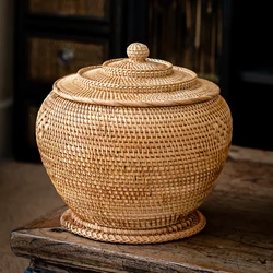 Handwoven Rattan Tea Storage Box With Lid Puer Tea Bag Organizer Green Tea Caddy Snack Canister Food Container Kongfu Tea Set