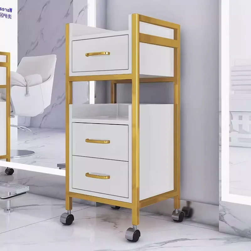 

Тележка-органайзер для салона красоты: золотая, розовая, серебряная, металлическая, для макияжа, маникюра, парикмахерских инструментов