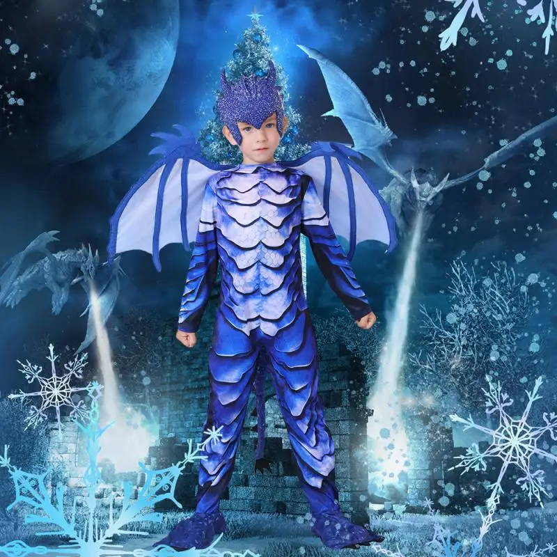 

Dragon Cosplay Costume for Child Dragon Knight Dress Up Ice Dragon Disguise Wear Halloween Outfit Kid Stage Performances Clothes
