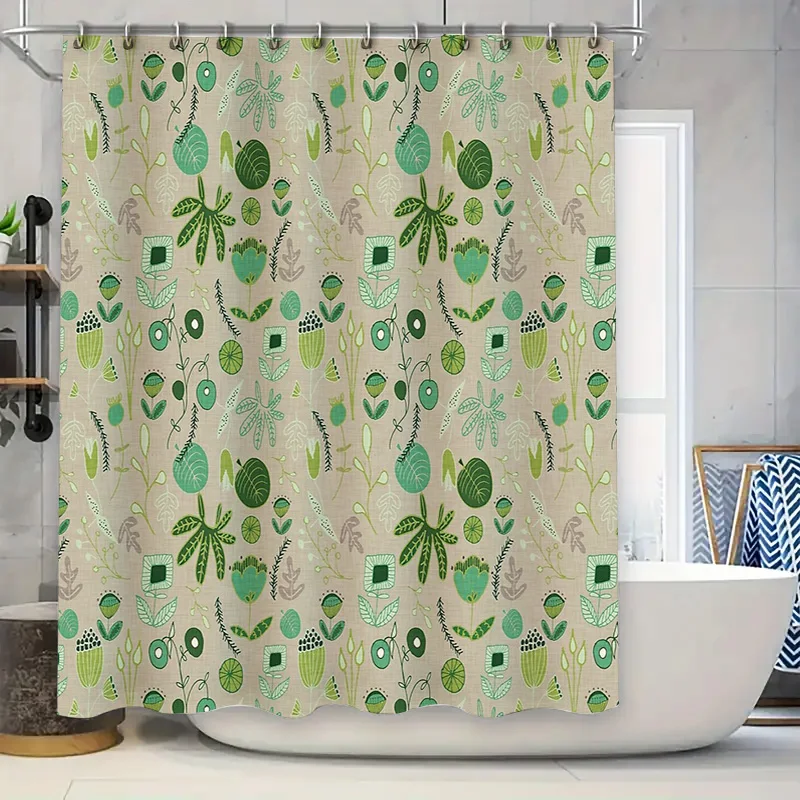 Botanical Shower Curtain Tropical Leaf Pattern Bathroom Decor Nature Greenery Washable Fabric Liner