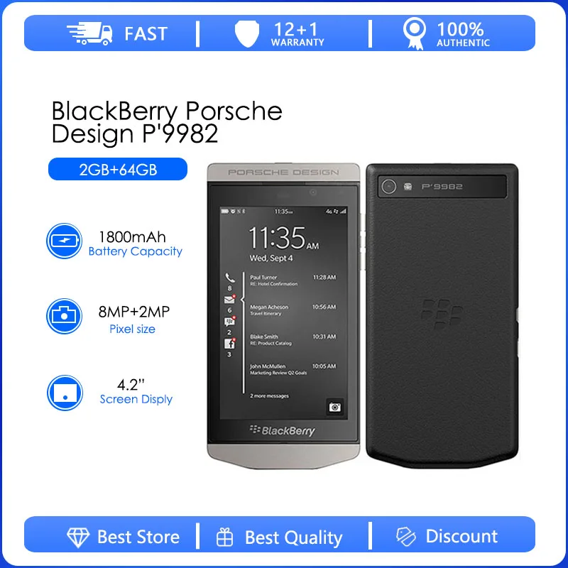 BlackBerry Porsche Design P'9982 Refurbished-original  unlocked 9982  4.2 inches 64GB 2GB RAM 4G LTE Dual-core Free Shipping