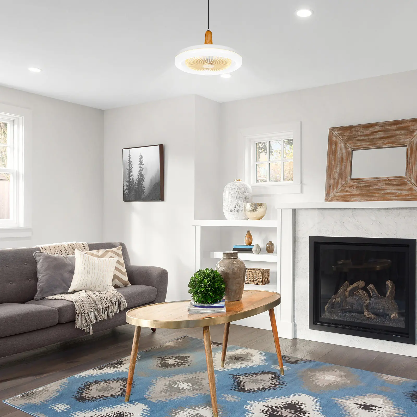 

LED Ceiling Fan Light 2-in-1 Adjustable Brightness Remote Control Modern Lamp for Living Room Bedroom Kitchen Smart Fan Lamp