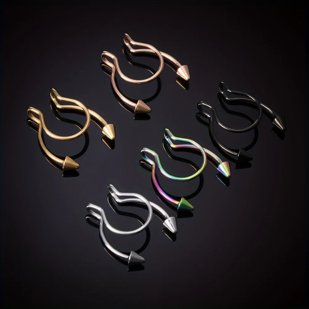 1pc Stainless Steel Fake Nose Ring Magnet Non Piercing Fake Septum Piercings Nose Clip Fashion Jewelry For Women Men