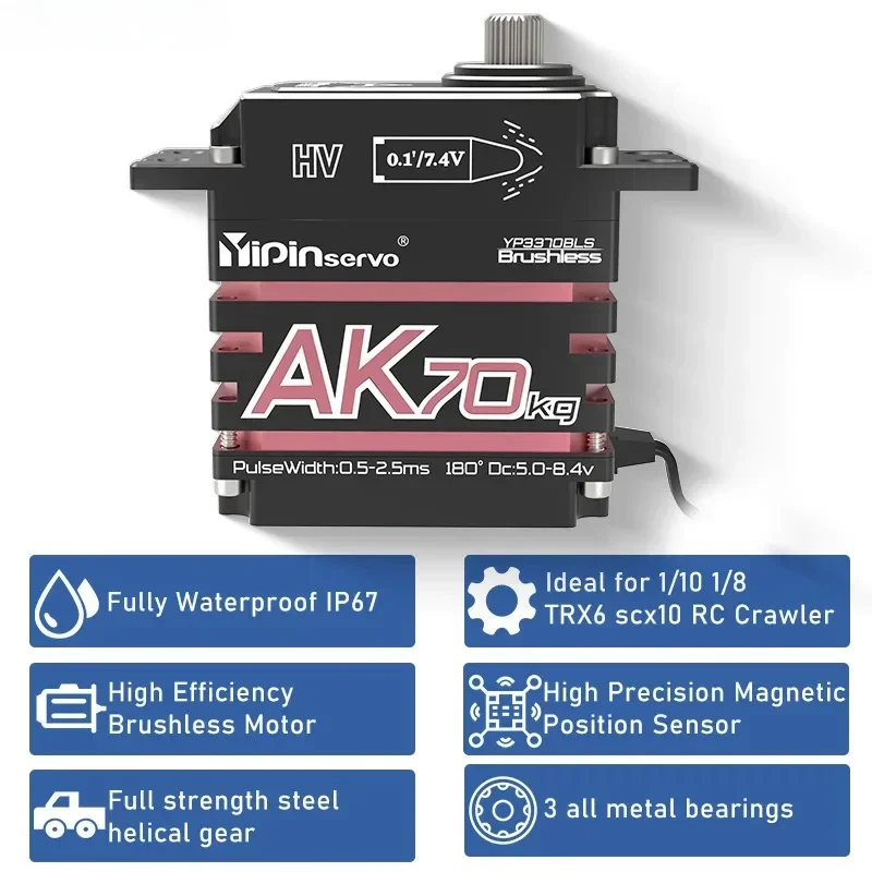 CirkitYIPIN Magnetic Coding Servo AK70 High Torque Full Metal Digital Servo 7.4V 70kg Brushless Motor IP67 180 Degree For RC Car