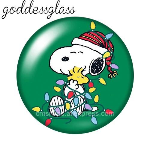 New Snoopy Christmas Tree festeggia i regali 12mm/18mm/20mm/25mm Round photo glass cabochon flat back Making risultati portachiavi