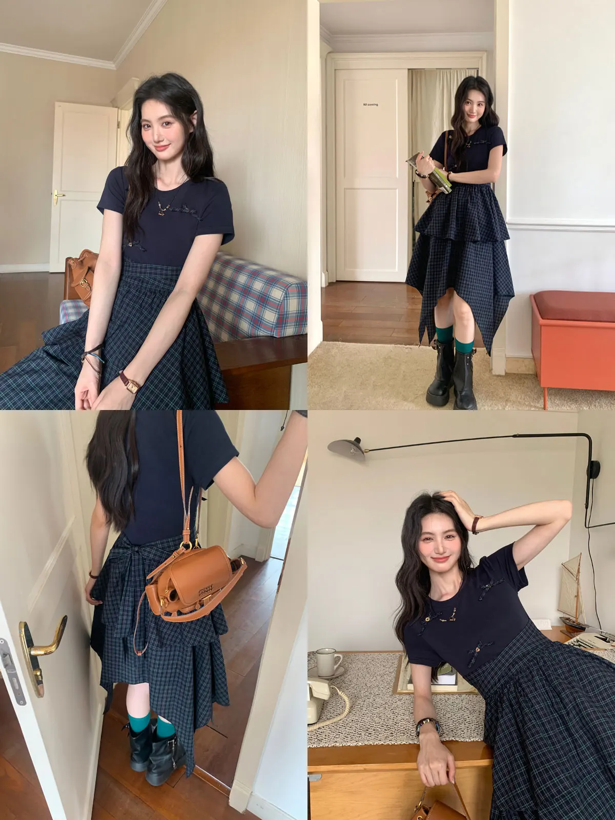 

Large Size Fake Two-Piece Dr Blue een id Splicing Summer High Waist Cotton Casual Long Skirt for plus Size Women