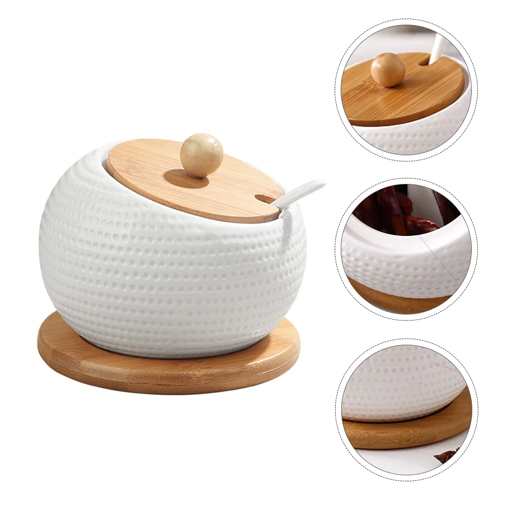 

Ceramic Seasoning Bottle Kitchen Salt Jar Spice Spoons Container Jars with Lid Practical Condiment Pot