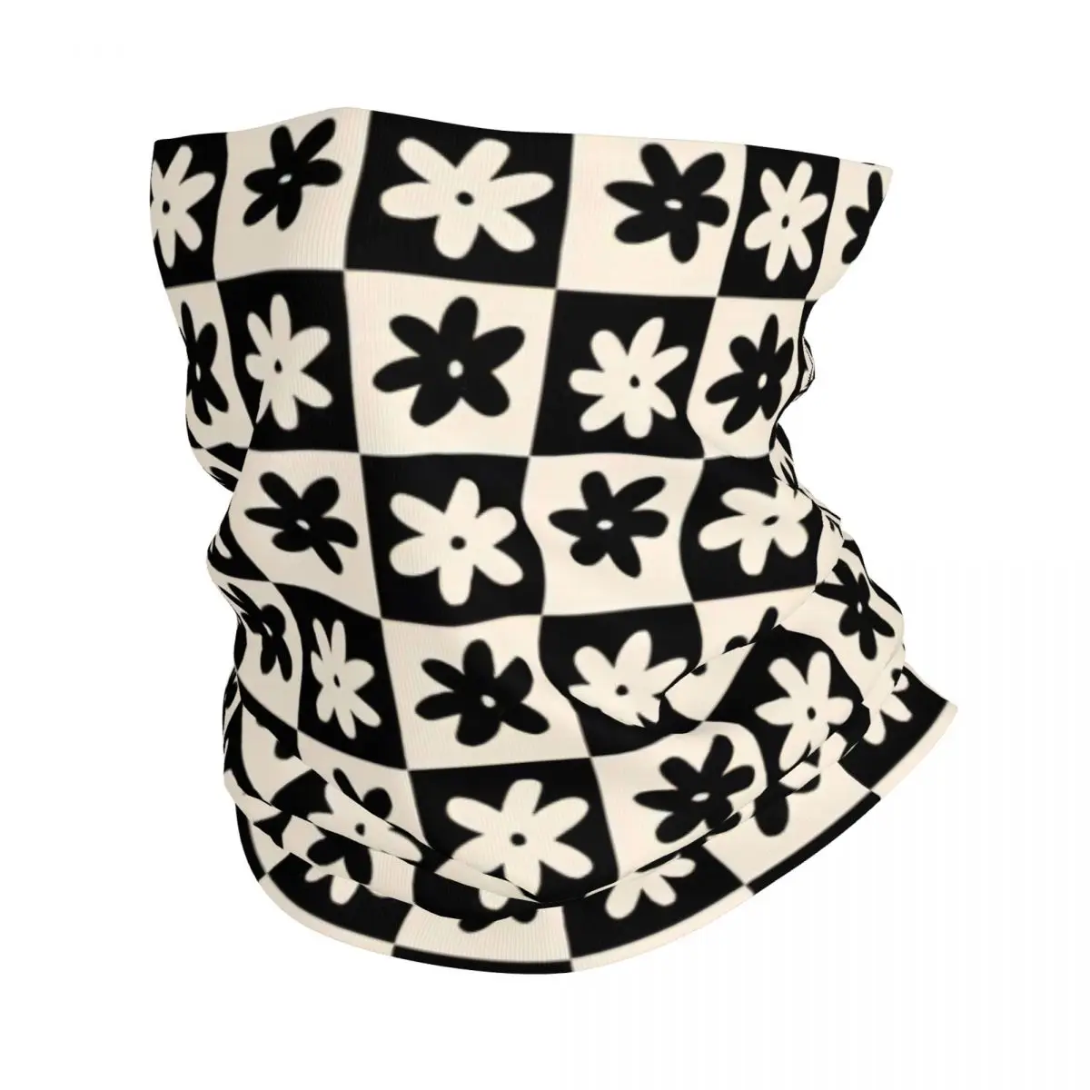 Retro Flower Checkerboard Bandana Neck Gaiter Printed Face Scarf Warm Headband Riding Unisex Adult All Season