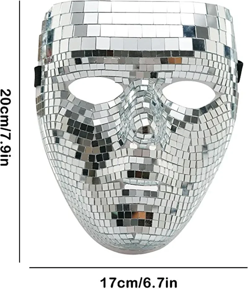 Disco Ball Glitter Mask para Mulheres, Vidro Espelho, Masquerade Cosplay Prop, Festival, Feriado, DJ, Palco, Bar Party, Mulheres