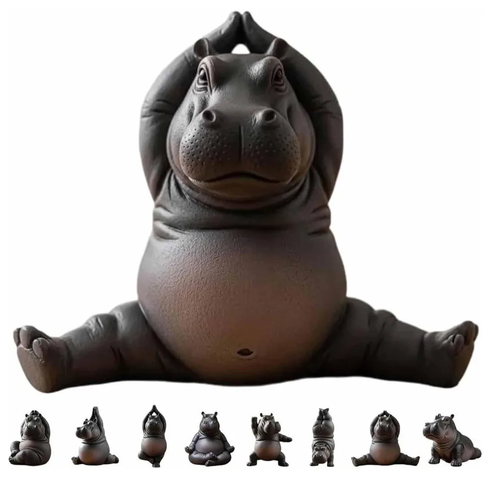 3D Printing Yoga Hippopotamus Statue Hippopotamus Figurine Resin Hippopotamus Decorative Ornaments Mini Multiple Styles