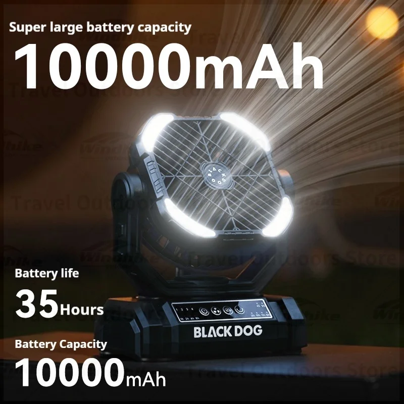 BLACKDOG Mini Rechargeable Desk Fan Camping Fan ABS 10000mAh Battery Outdoor Camping Accessories Ceiling Fan For Car Tent RV
