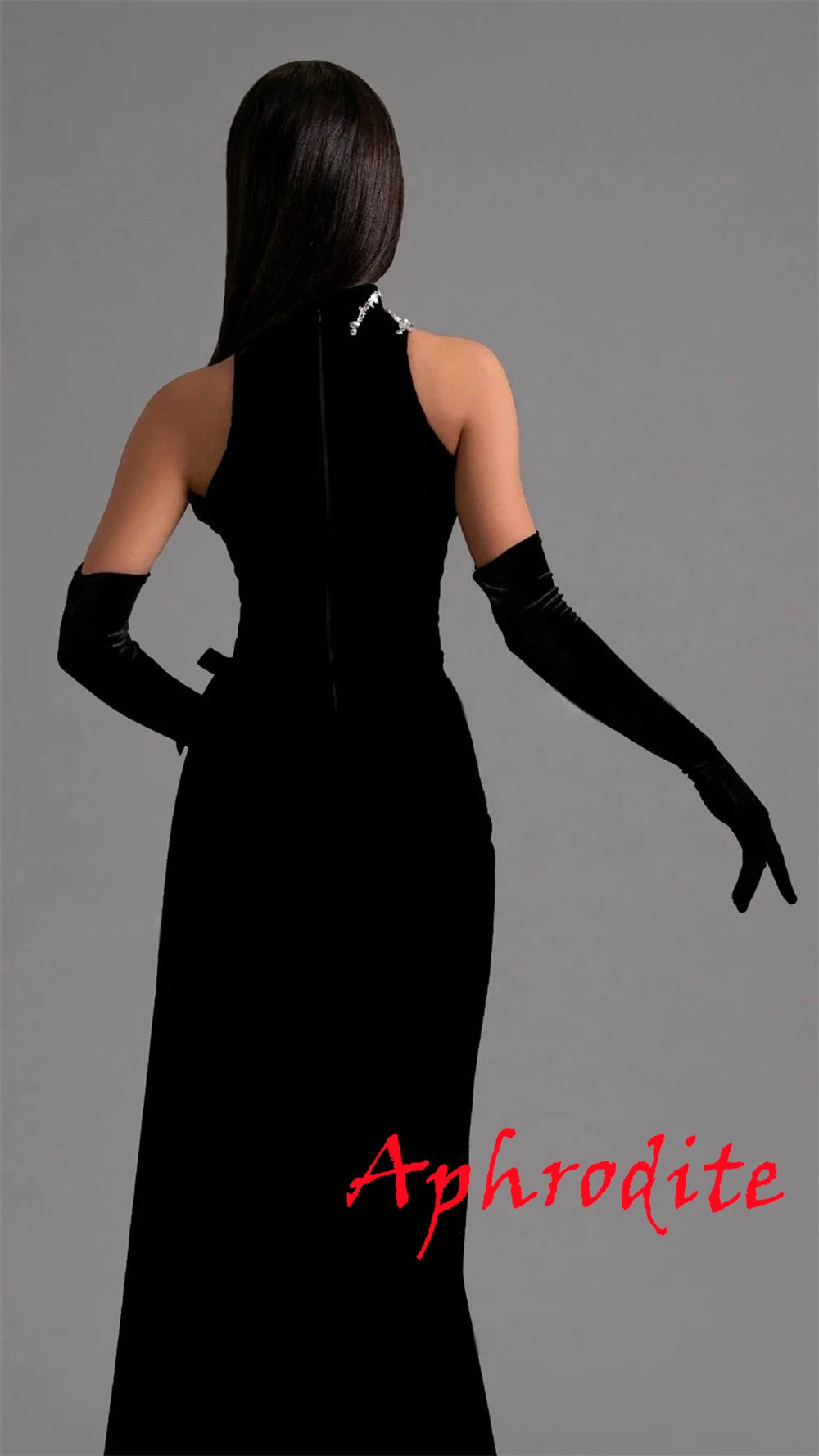 Vestido de noche de terciopelo negro personalizado, elegante, cuello redondo, manga desmontable, media manga, vestido de graduación con cremallera en la espalda, vestidos de celebridades