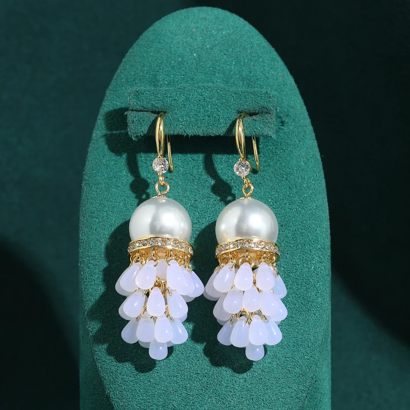 

Vintage Gold Color Drop Large Pearl Earring Pendent Long Tassel White Natural Stone Beads Wedding Women Elegant Jewelry 2026 New