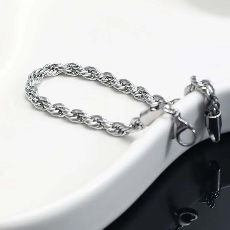 Silver Color Twist Rope Warp Stainless Steel Chain Bracelet Men Women Hand Link 3/4/5/MM Trendy Hip Hop Party Gift Jewelry