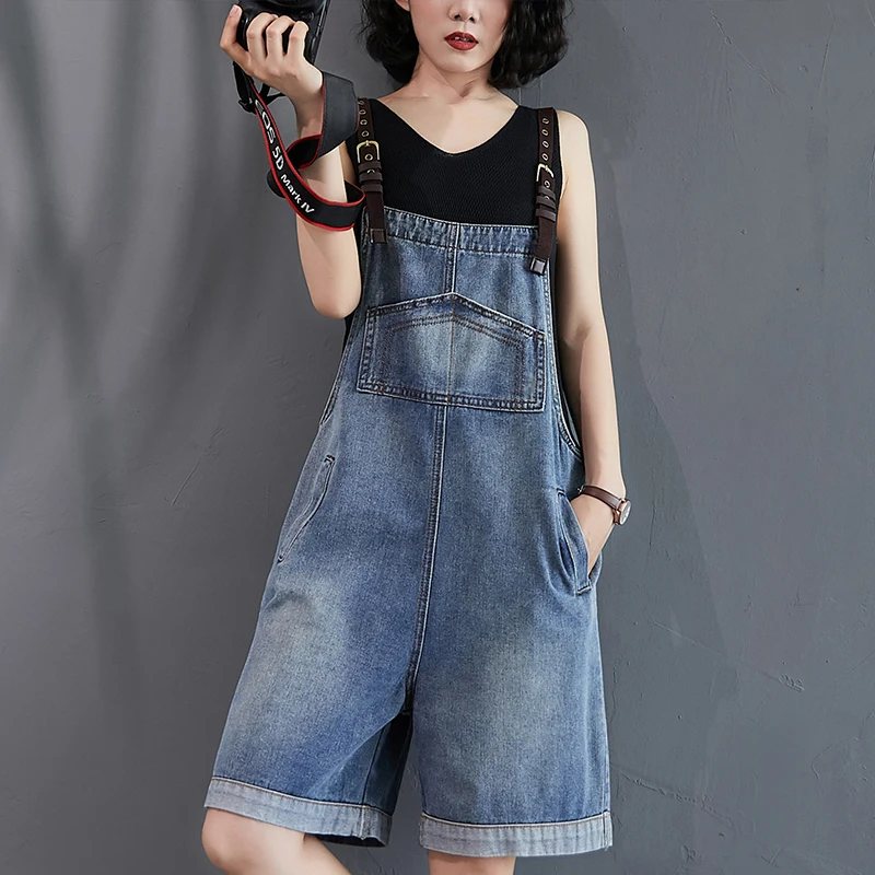 Plus Size Damen-Jeans-Overalls, Sommer 2022, locker, lässig, schlankmachend, vielseitig, blaue Jeans-Overalls, hohe Taille, dünner Stoff, k...
