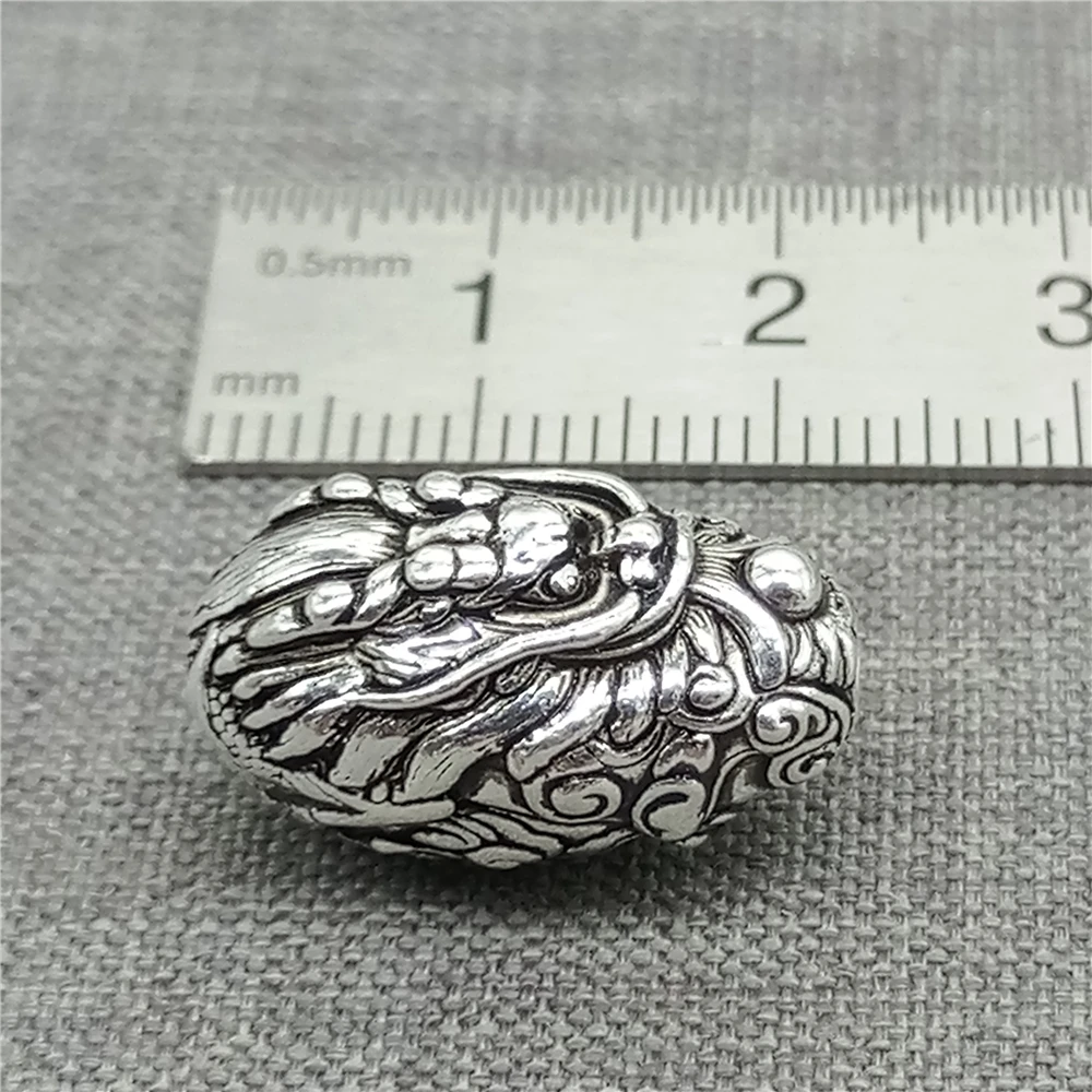 Sterling Silver Engraved Dragon Bead 925 Silver Oval Spacer for Bracelet Necklace 20x12mm