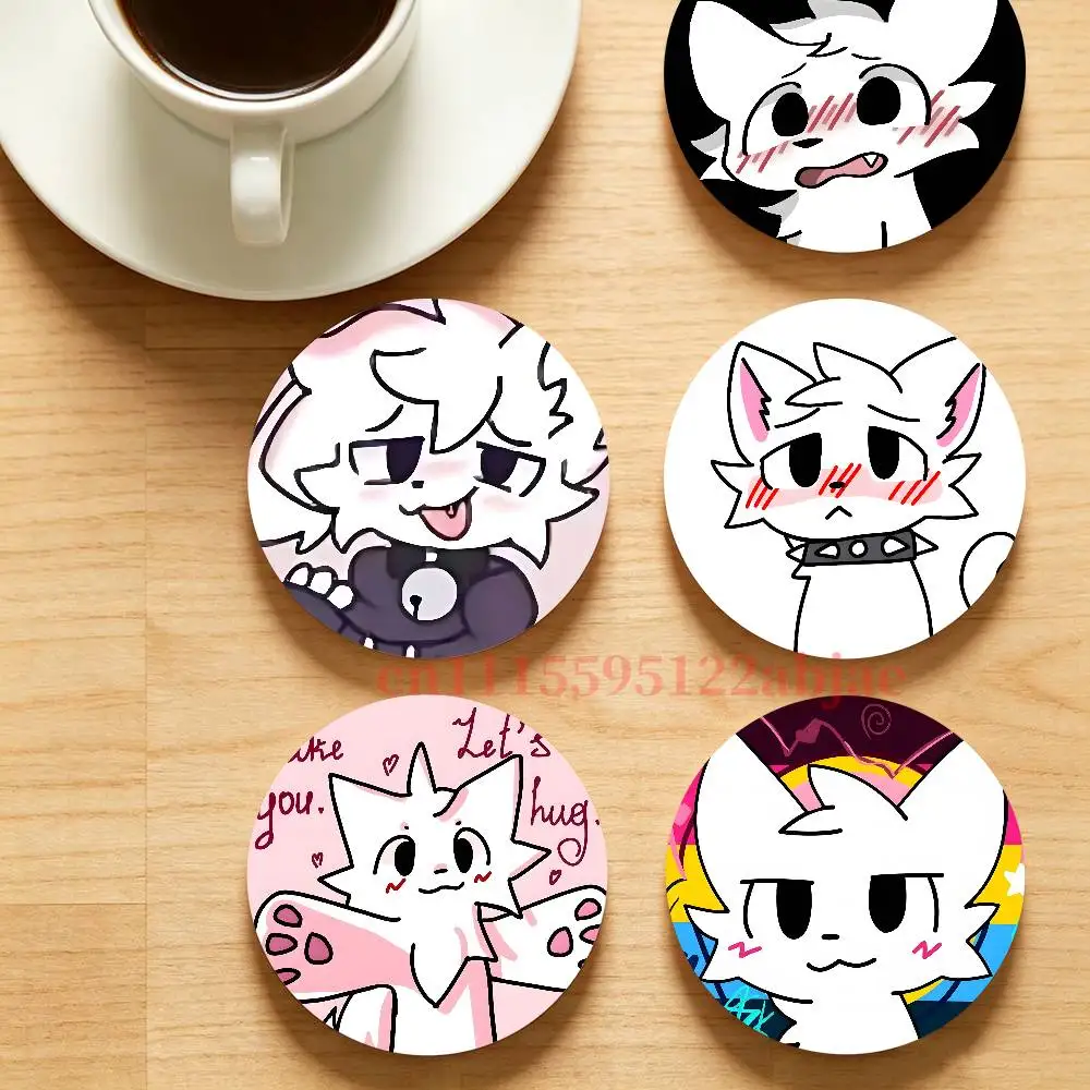 B-Boykisser Silly Cat Round Wooden Coaster Decorative Coffee Cup for Use in Coffee Shops Bars
