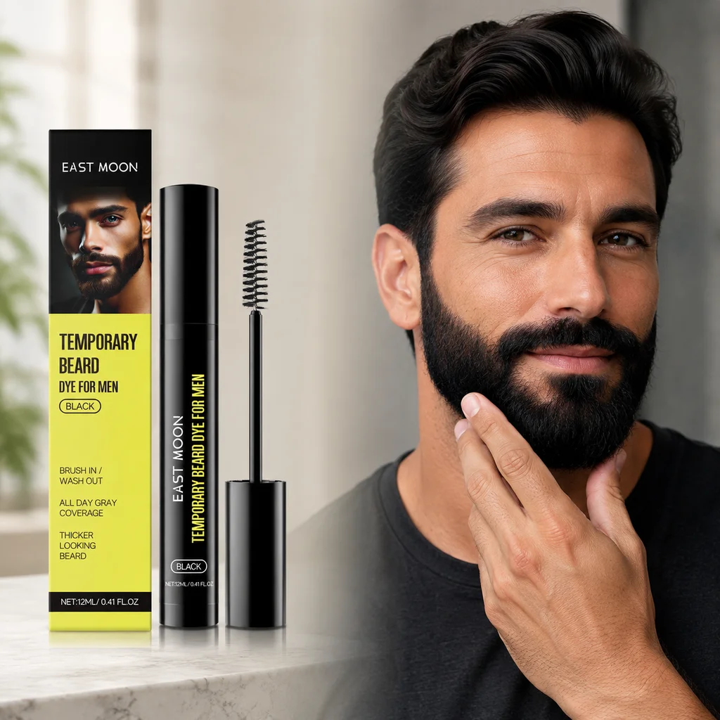 Black Beard Dye Gel Stick Men Eyebrow Touch Up Gel Temporary Beard Dye Natural Black Beard Color Stick Castor Oil Beard Gel 12ml