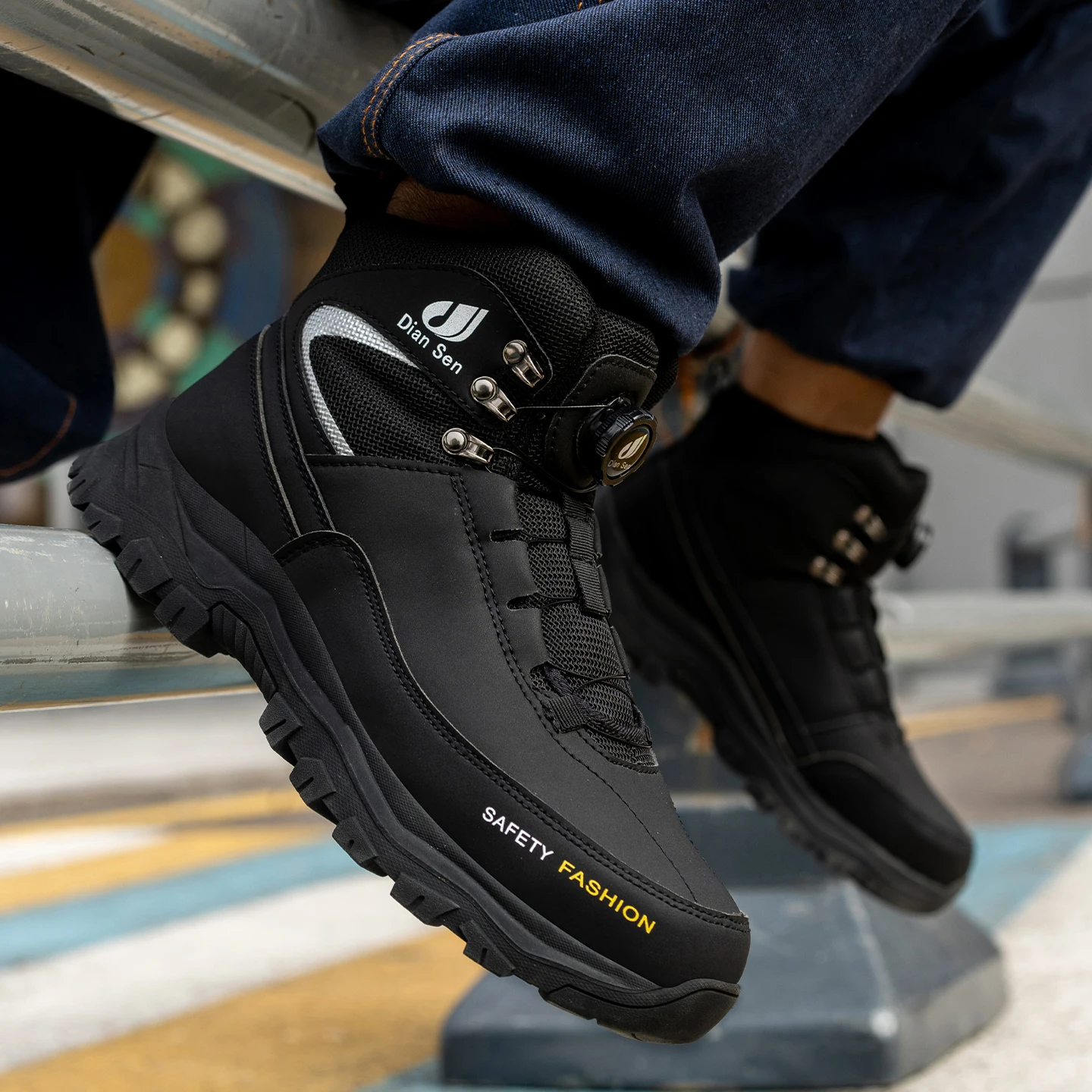 Roterende knop veiligheidsschoenen heren anti-smash anti-lek werkschoenen mode heren sportschoenen beveiliging beschermende laarzen mannelijk