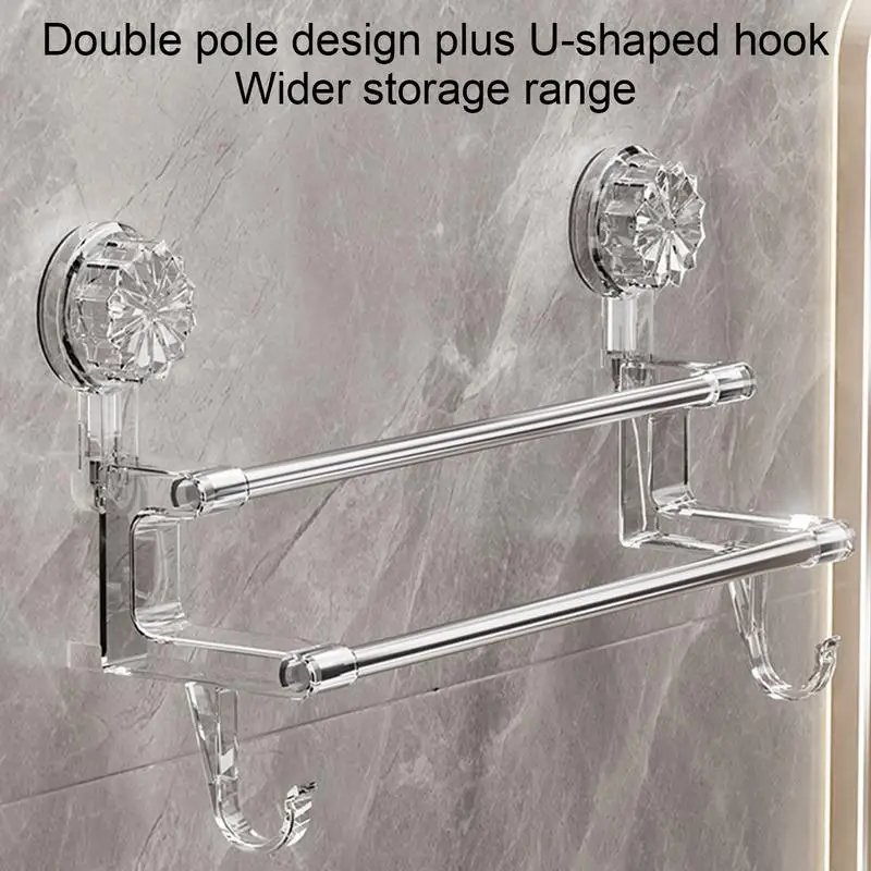 Toallero de doble capa con ventosa, soporte de acero inoxidable para puerta de ducha, barra de toalla, Soporte para Baño