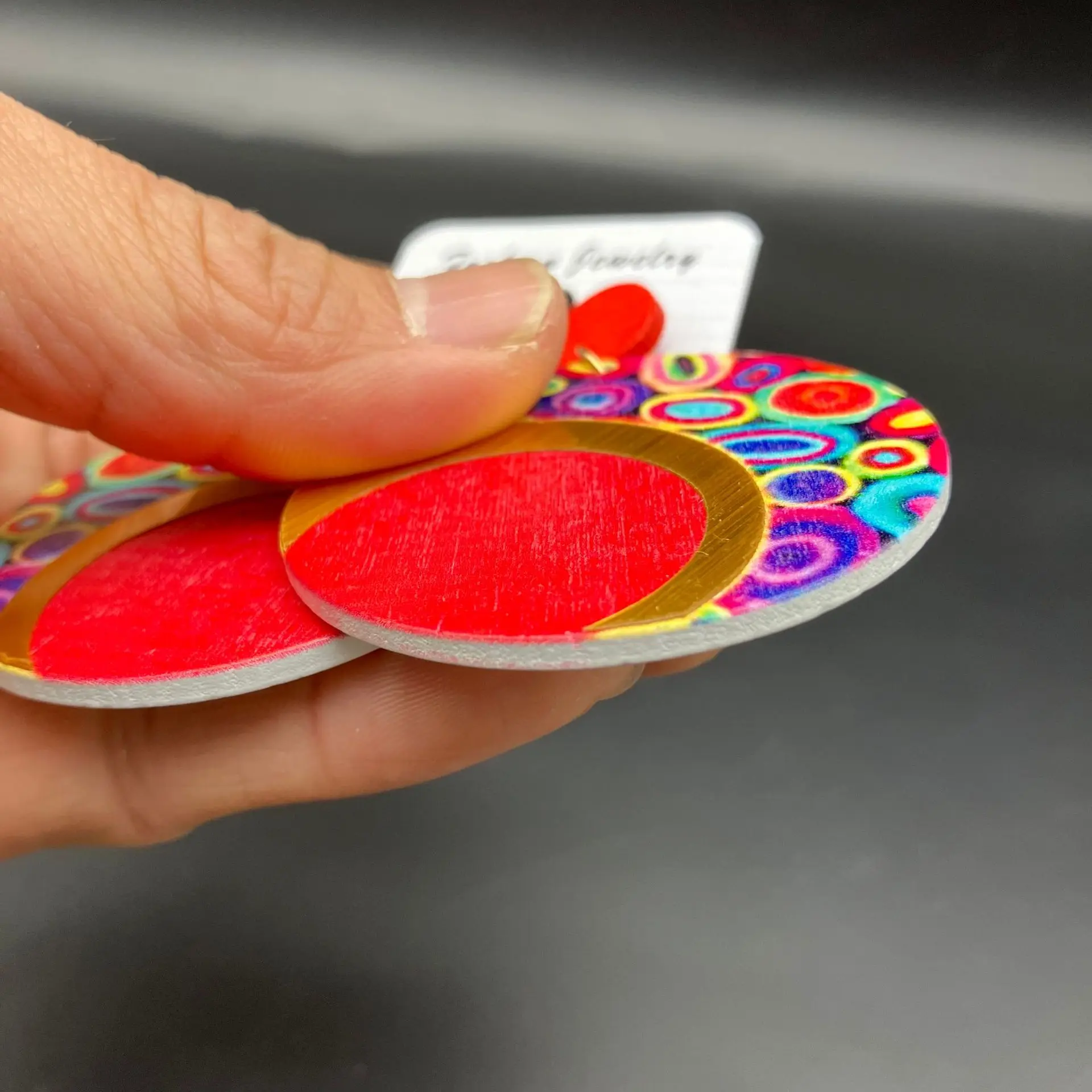 New Bohemian Earrings Wooden Color Contrast Printing Round Color Large Earrings Vintage Ethnic Style Ear Rings Gift Wholesale