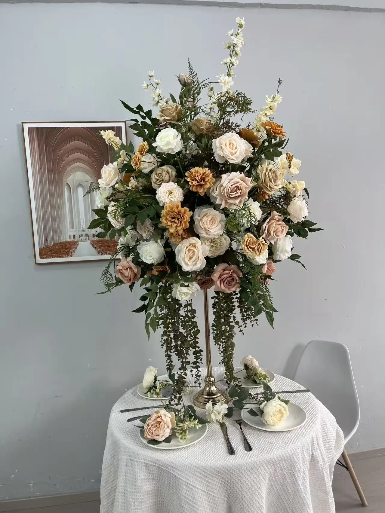 Champagner-Seiden-Kunstblumenkugel Großhandel Hochzeits-Wegleit-Pomander-Kugel für Hochzeitssaal, Bühne, T-Tisch und Eventdekoration – Detail 2