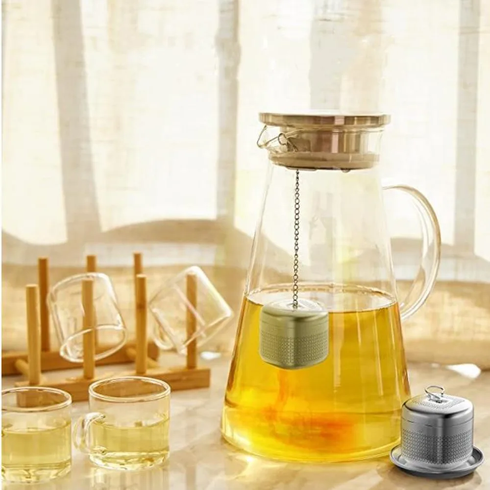 2 Set Teaware Stainless Steel Square Tea Infuser Ball Fine Mesh Tea Filter with Tray Chain Design Tea Strainer Cooking