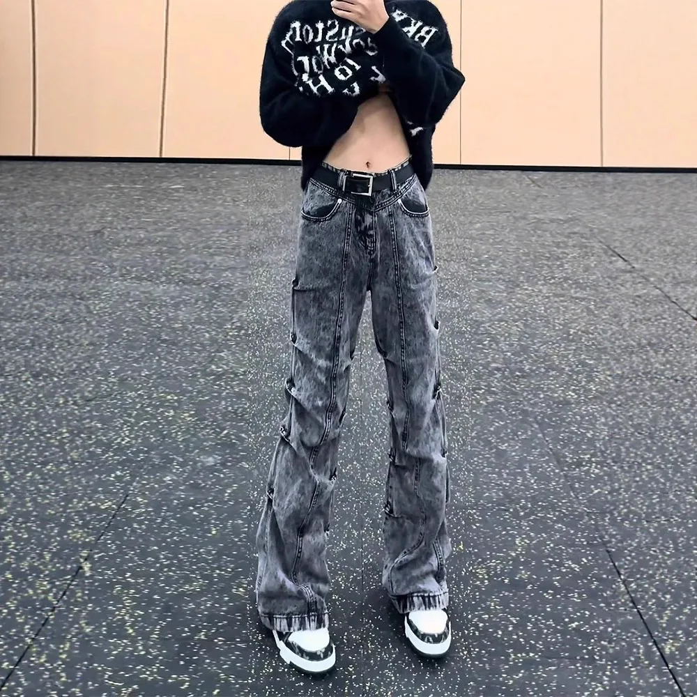 Four Seasons High Street American Retro Pleated Jeans Men's Trendy  Ruffian Handsome Fried Street Pants Straight Slim-fitti