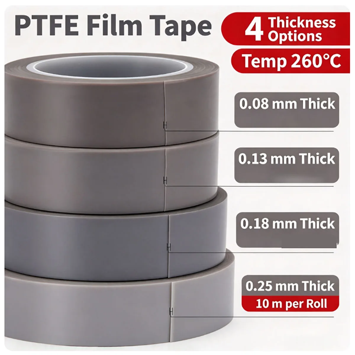 PTFE Coated Fiberglass Adhesive Tape Heat Resistant 300C Single Sided Sealing Machine Insulation Tape 10M Anti Stick Brown