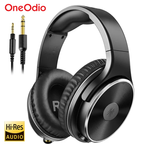 Oneodio Studio HIFI 3,5/6,35mm auriculares con cable Monitor profesional auriculares sobre la oreja auriculares de alta resolución para DJ con micrófono para guitarra