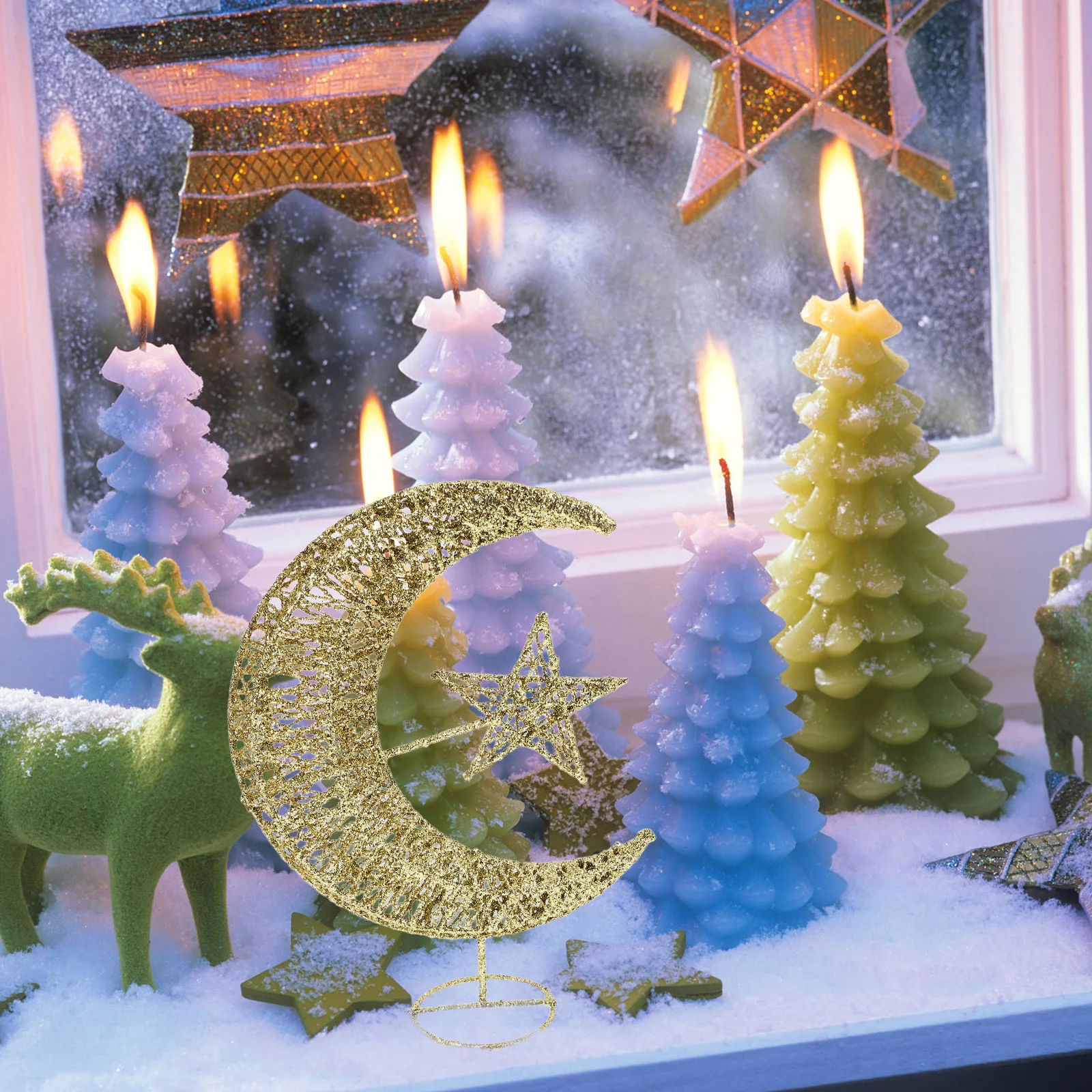 

Party Supplies Iron Moon Stars Ornament Christmas Decorations Glittering and Tinsel Tree Topper for