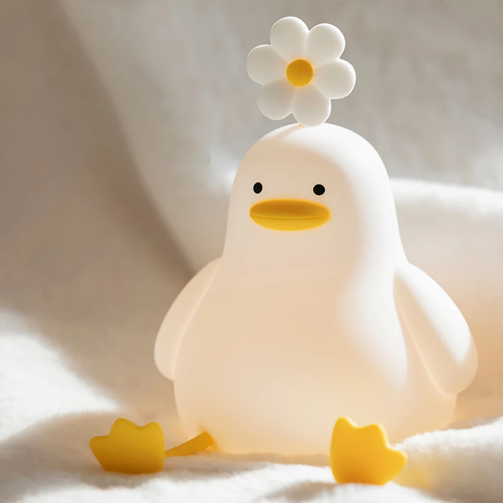 Cartoon Flower Duck Pat Lamp USB charging Dimmable Night Light Childrens Bedroom Bedside Lamp for Kids Friend Holiday Gift