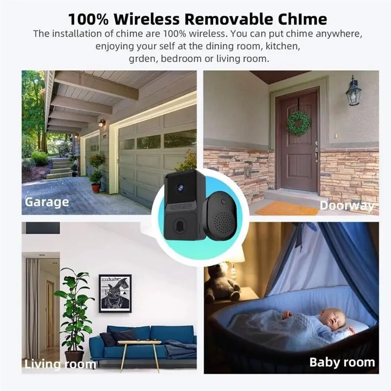 Sonnette Wi-Fi intelligente sans fil, interphone, caméra vidéo, sonnette de porte, protection de sécurité, caméra de survalance, moniteur domestique, tendance e