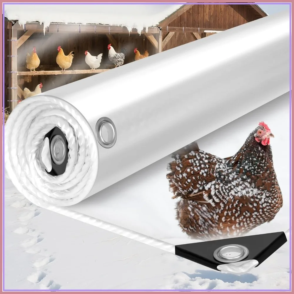 

8x12ft 16Mil Clear Vinyl Tarp for Chicken Coop, Winter Insulation Waterproof Anti-Tear with Elastic Cords & Rope