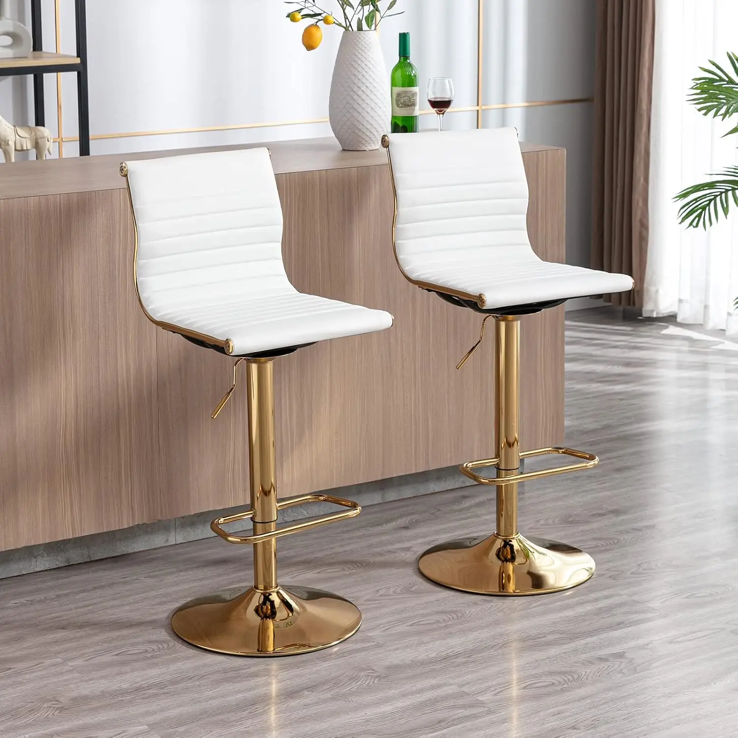 Height Adjustable Bar Stool Set Of 4 PU Leather Armless Counter Stool With Metal Base For Kitchen Island Bar Dining, Customized
