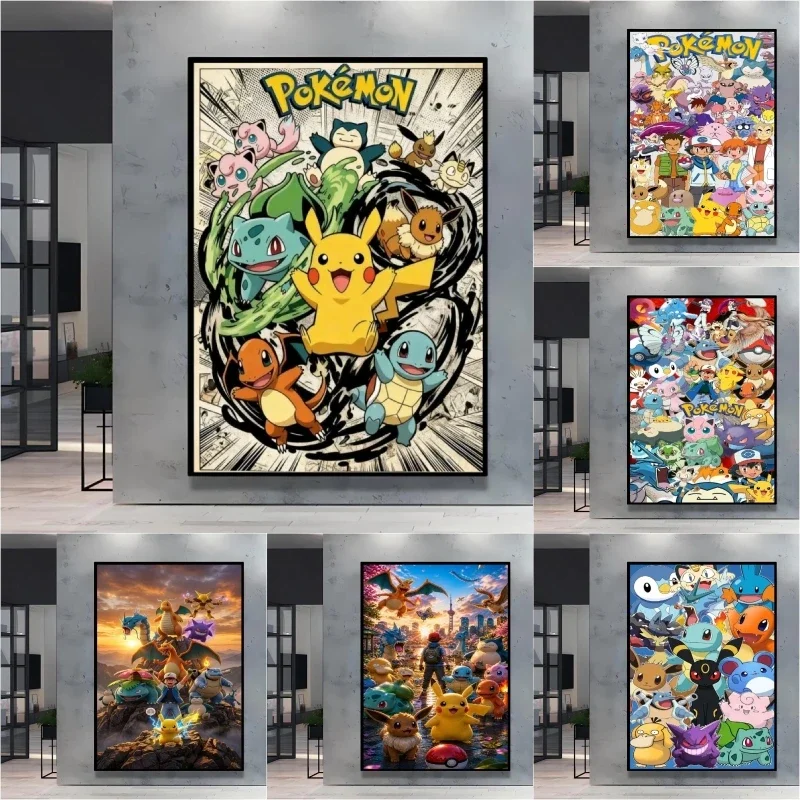 Japan Classic Anime Pokemon Canvas Paintings Pikachu Picture Children's Bedroom Decoration Waterproof Modular Prints Hanging