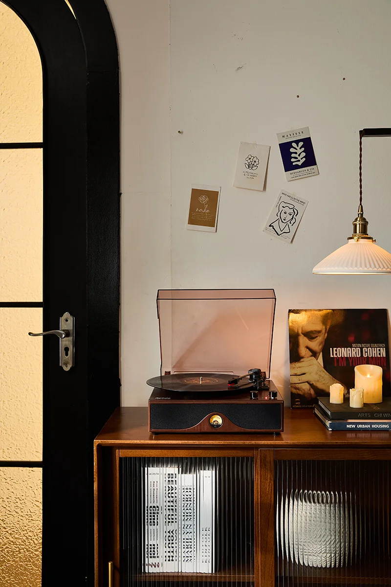 مشغل تسجيل قرص دوار من الفينيل عالي الجودة على الطراز العتيق لسطح المكتب 3 سرعات مدمجة لسماعات بلوتوث FM USB #5